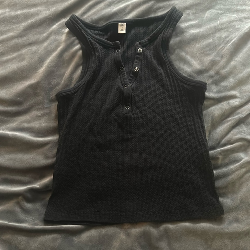Black Texture Button Down Tank